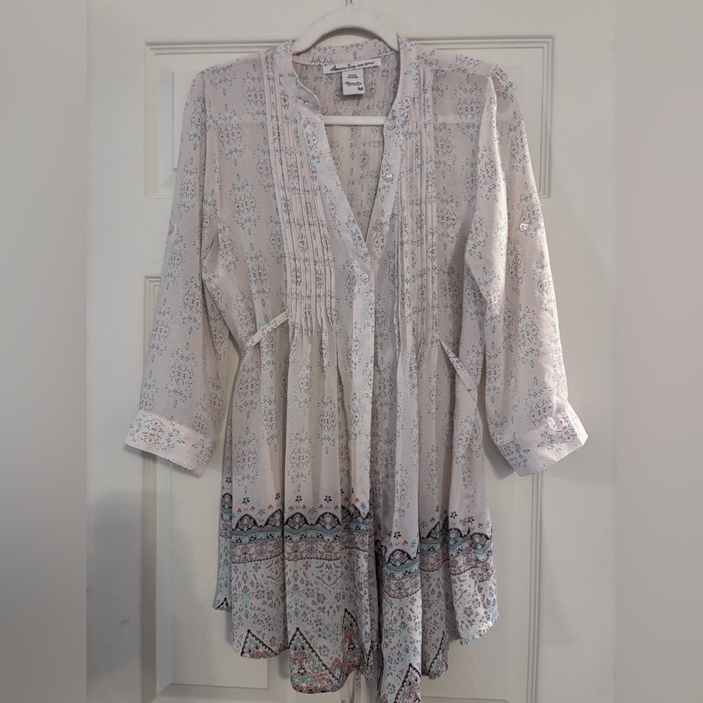 American Rag Pink and Blue Patterned Blouse